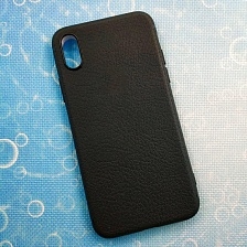 Чехол накладка для APPLE iPhone X, XS, силикон, под кожу, вырез под логотип, цвет черный.