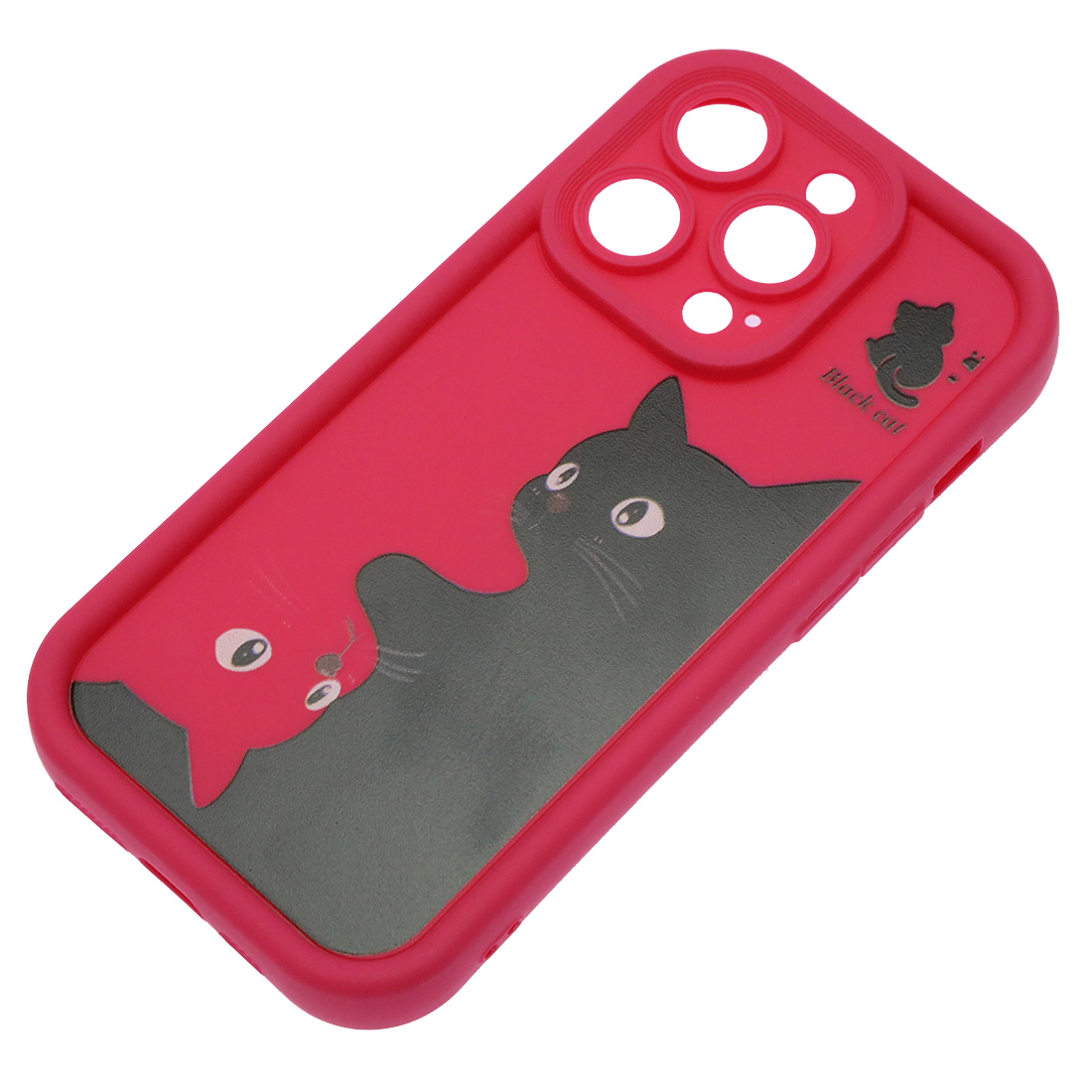 Чехол накладка для APPLE iPhone 14 Pro, силикон, защита камеры, бортики, рисунок черный и розовый кот