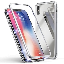 Чехол магнитный для APPLE iPhone X, XS, металл, стекло, цвет серебристо прозрачный. Чехол магнитный для APPLE iPhone X, XS, металл, стекло, цвет серебристо прозрачный.