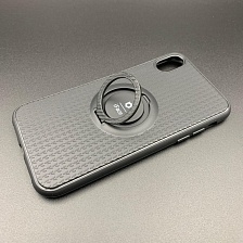 Чехол накладка для APPLE iPhone XR, силикон, металлическое кольцо, цвет черный.