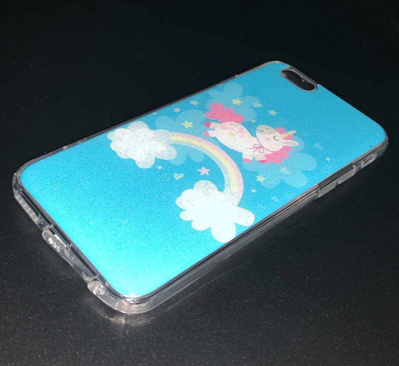 Чехол накладка для APPLE iPhone 6, 6S, силикон, рисунок Единорожек на радуге.