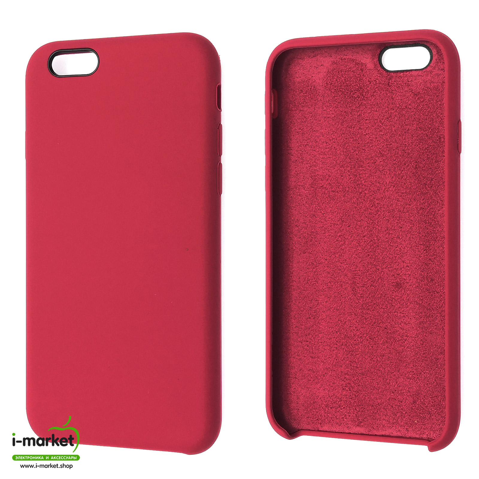 Чехол накладка Silicon Case для APPLE iPhone 6, 6G, 6S, силикон, бархат, цвет красная малина.