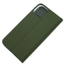 Чехол книжка MESH для APPLE iPhone 14, текстиль, силикон, бархат, визитница, цвет темно зеленый