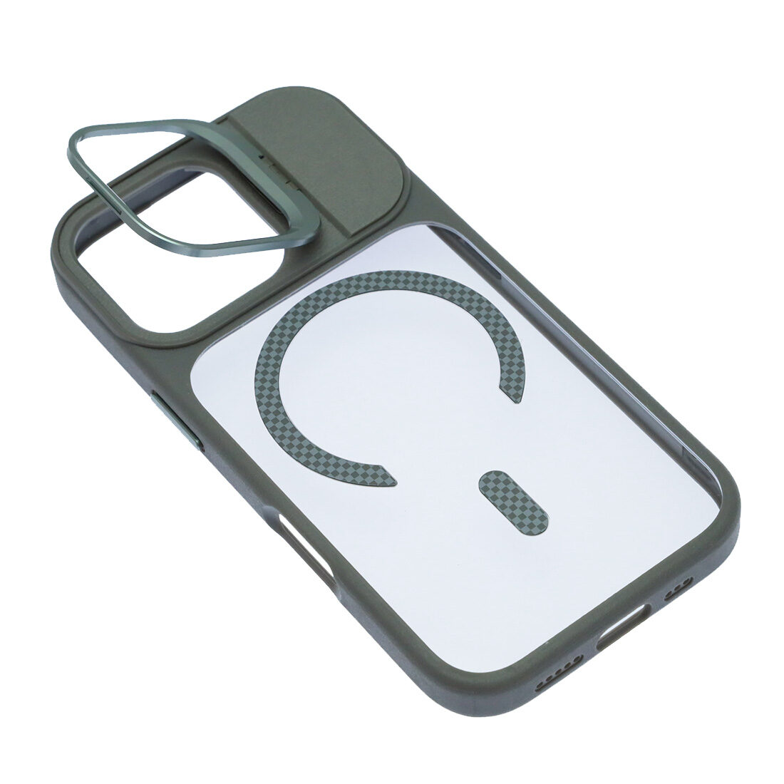 Чехол накладка Cabbeen с поддержкой MagSafe для APPLE iPhone 16 Pro Max, подставка, цвет прозрачно серый