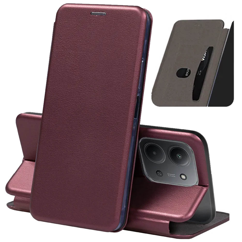 Чехол книжка STYLISH для XIAOMI Redmi 15C, POCO C85, экокожа, визитница, цвет бордовый