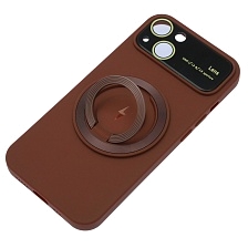 Чехол накладка с поддержкой MagSafe для APPLE iPhone 13, силикон, защита камеры, подставка, цвет бордовый