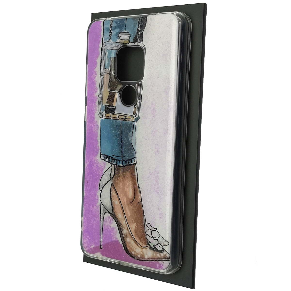 Чехол накладка для HUAWEI Mate 20, силикон, глянцевый, блестки, рисунок Туфли сумка джинсы