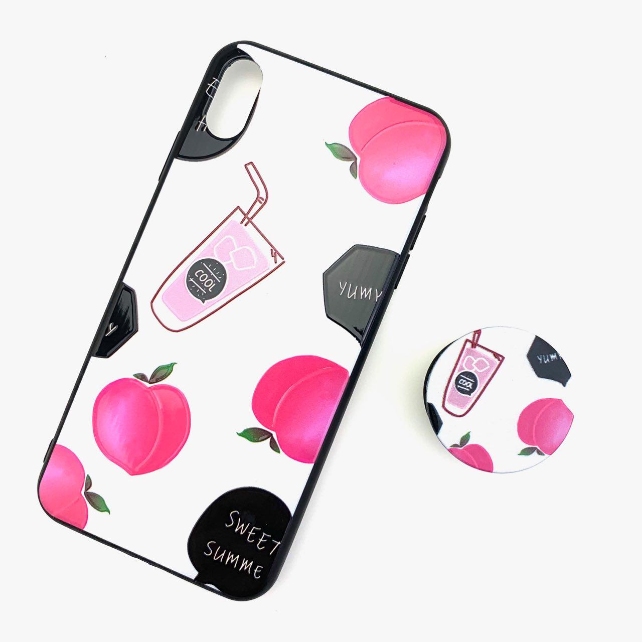 Чехол накладка для APPLE iPhone XS MAX, силикон, с поп сокетом, рисунок Сок.
