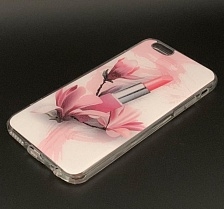 Чехол накладка для APPLE iPhone 6, 6S, силикон, рисунок Розовые цветы и губная помада.