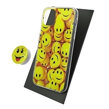 Чехол накладка для APPLE iPhone 11, силикон, фактурный глянец, с поп сокетом, рисунок Smile