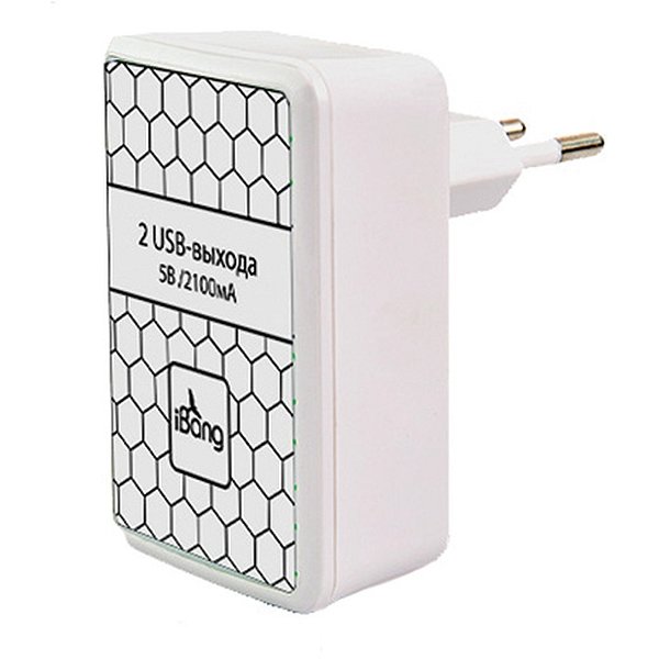 СЗУ "iBang" Skypower - 1004 с 2 USB 220V-2.1A цвет белый.