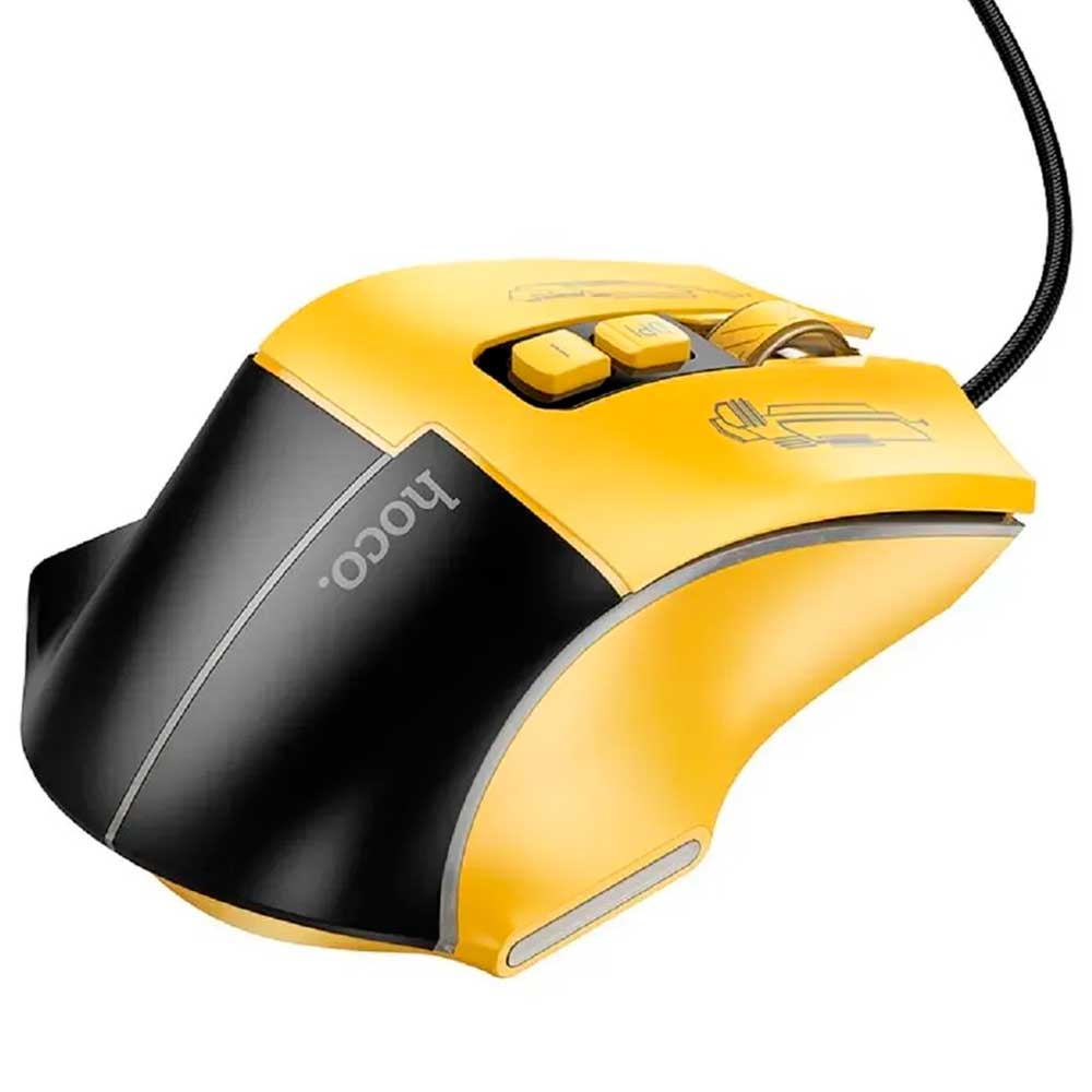 Мышь игровая HOCO GM31 Overlord проводная, оптическая, 3600 DPI, RGB подсветка, цвет черно желтый