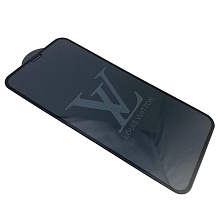 Защитное стекло "9D" GLASS FULL GLUE для APPLE iPhone X/XS (5.8"), с рисунком лого LOUIS VUITTON цвет канта черный.