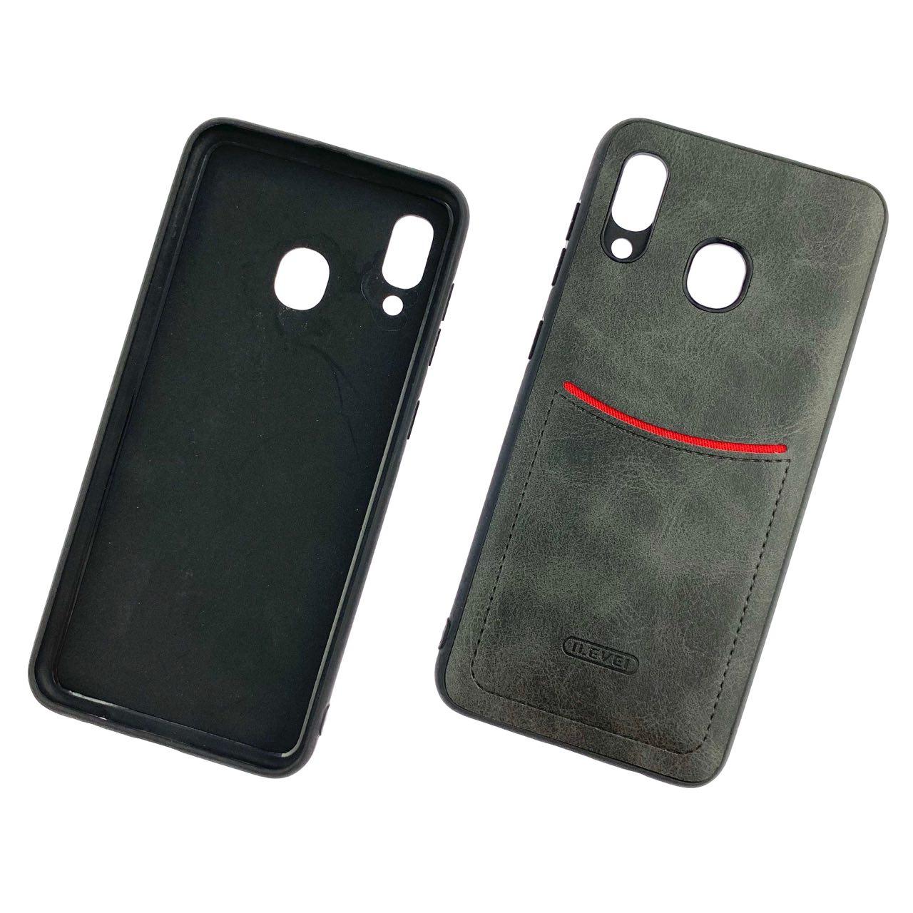 Чехол накладка ILEVEL для SAMSUNG Galaxy A20 2019 (SM-A205), A30 2019 (SM-A305), силикон, под кожу, визитница, цвет черный.