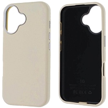 Чехол накладка для APPLE iPhone 16 (6.1"), силикон, пластик, текстура кожи, бархат, цвет молочный