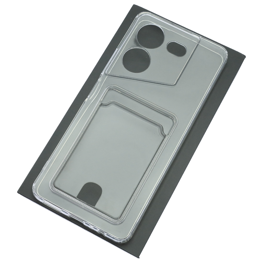 Чехол накладка CARD CASE для TECNO POVA 5 4G, защита камеры, силикон, отдел для карт, цвет прозрачный