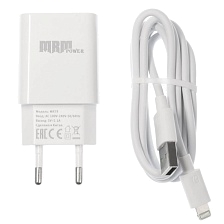 СЗУ (Сетевое зарядное устройство) MRM MR79i, 2.1A, 1 USB, кабель Lightning 8 pin, длина 1м, цвет белый СЗУ (Сетевое зарядное устройство) MRM MR79i, 2.1A, 1 USB, кабель Lightning 8 pin, длина 1м, цвет белый