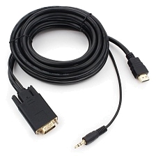 Кабель-переходник (преобразователь сигнала) HDMI на VGA (HDMI to VGA) + Audio jack 3.5"mm, длина 1 метр, цвет черный