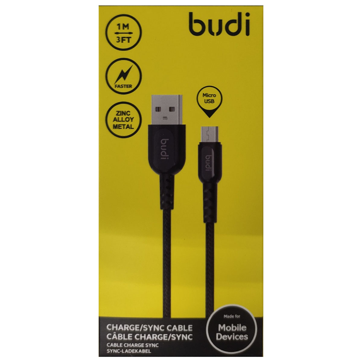 Кабель BUDI M8J192M-BLK Rev.A00 Micro USB, длина 1 метр, цвет черный