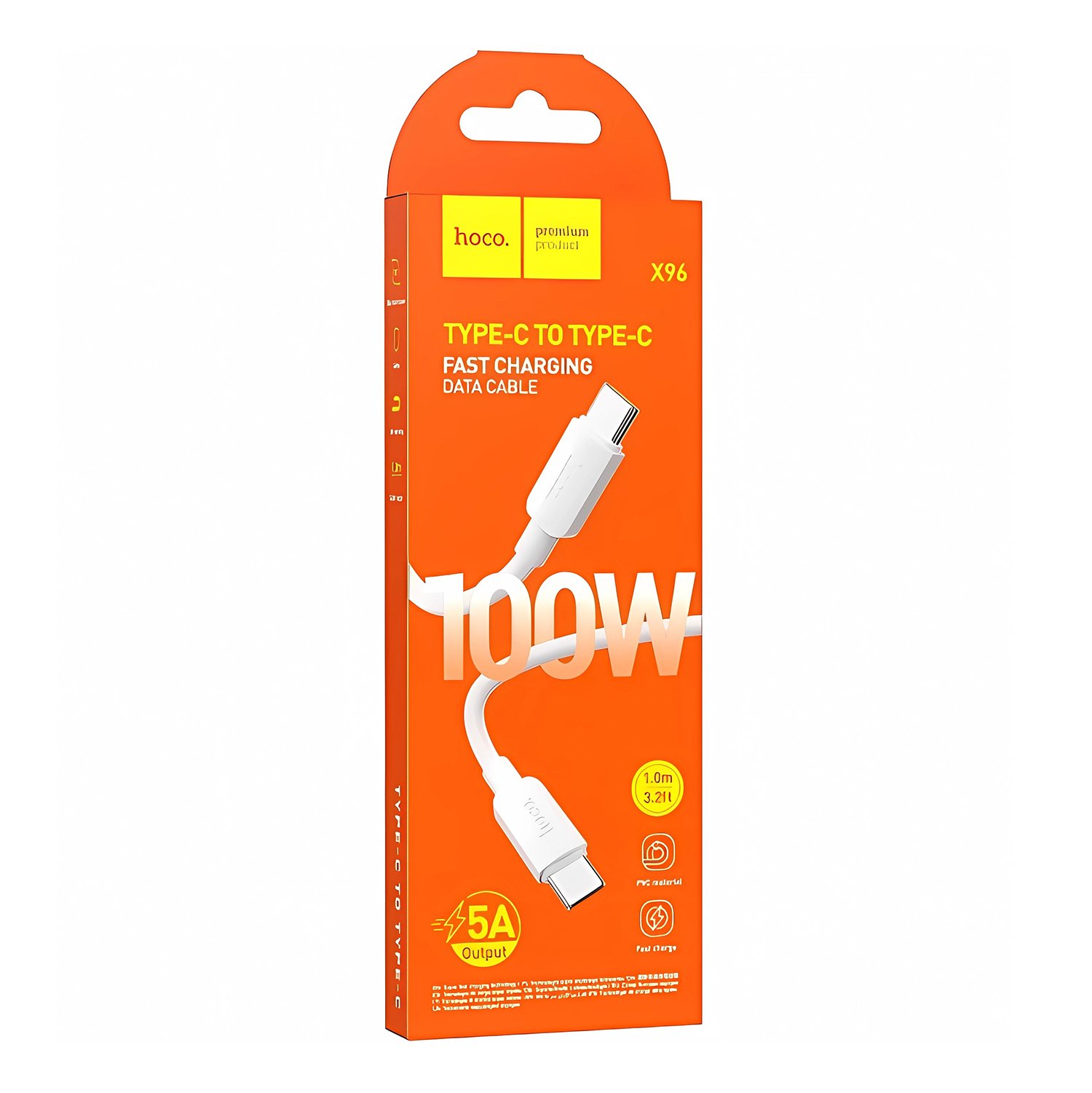 Кабель HOCO X96 USB Type C на USB Type C, 5A, 100W, длина 1 метр, цвет белый