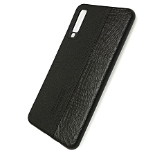 Чехол накладка для SAMSUNG Galaxy A7 2018 (SM-A750), силикон, под кожу, цвет черный.