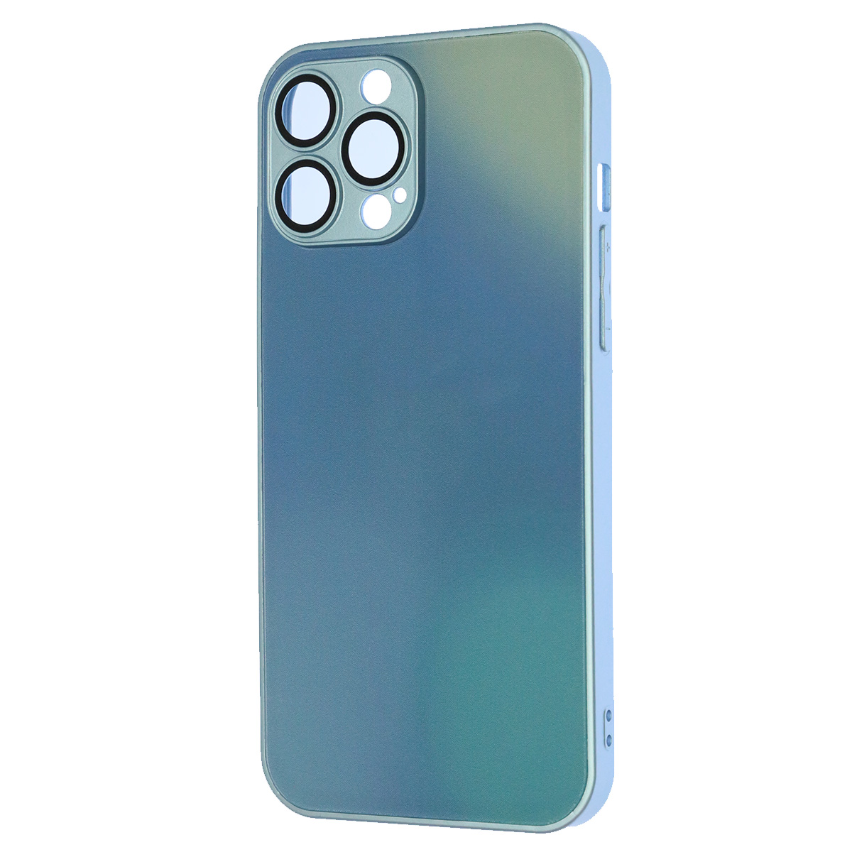 Чехол накладка с поддержкой MagSafe для APPLE iPhone 13 Pro Max (6.7"), силикон, стекло, защита камеры, цвет серо голубой