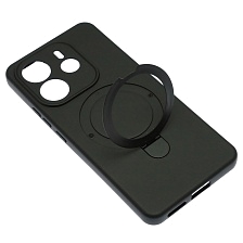 Чехол накладка Revole Mix для XIAOMI Redmi Note 14 4G, защита камеры, силикон, бархат, кольцо держатель, цвет черный