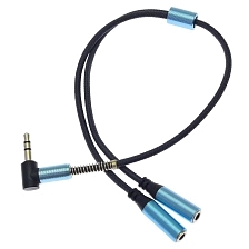 Разветвитель AUX AX01 на наушники 3,5 Jack и микрофон 3,5 Jack, тканевый с металлическими разъёмами, цвет серый Разветвитель AUX AX01 на наушники 3,5 Jack и микрофон 3,5 Jack, тканевый с металлическими разъёмами, цвет серый
