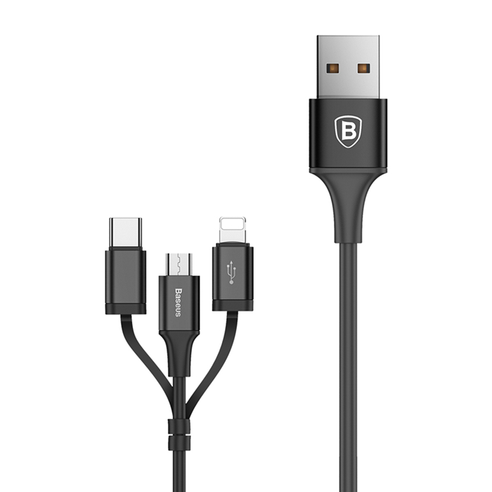 USB Дата-кабель "budi" 3 in 1 модель M8J150T3-BLK + Apple 8 pin/Micro USB/Type-C цвет чёрный.