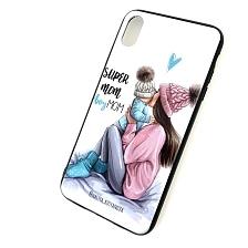 Чехол накладка для APPLE iPhone XS MAX, силикон, рисунок super MOM boy MOM.