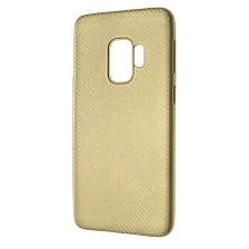 Чехол накладка для SAMSUNG Galaxy S9 (SM-G960), силикон, карбон, цвет золотистый.