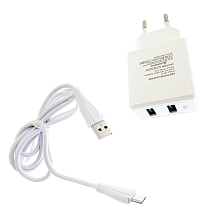 СЗУ (сетевое зарядное устройство) SunPin SP16 на 2 USB порта, интеллектуальная SMART скоростная зарядка 5V-2.4A, в наборе с кабелем длиной 1 метр Type-C aka USB-C, цвет белый.