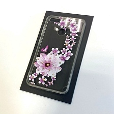 Чехол накладка для HUAWEI P9 Lite mini, Nova Lite 2017, силикон, стразы, рисунок цветочки