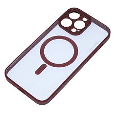 Чехол накладка Magnetic с поддержкой MagSafe для APPLE iPhone 14 Pro Max, силикон, защита камеры, цвет окантовки бордовый