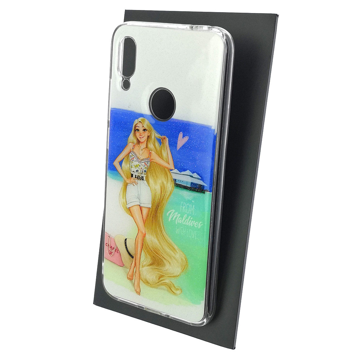 Чехол накладка для XIAOMI Redmi Note 7, Note 7 Pro, силикон, блестки, глянцевый, рисунок From Maldives with love