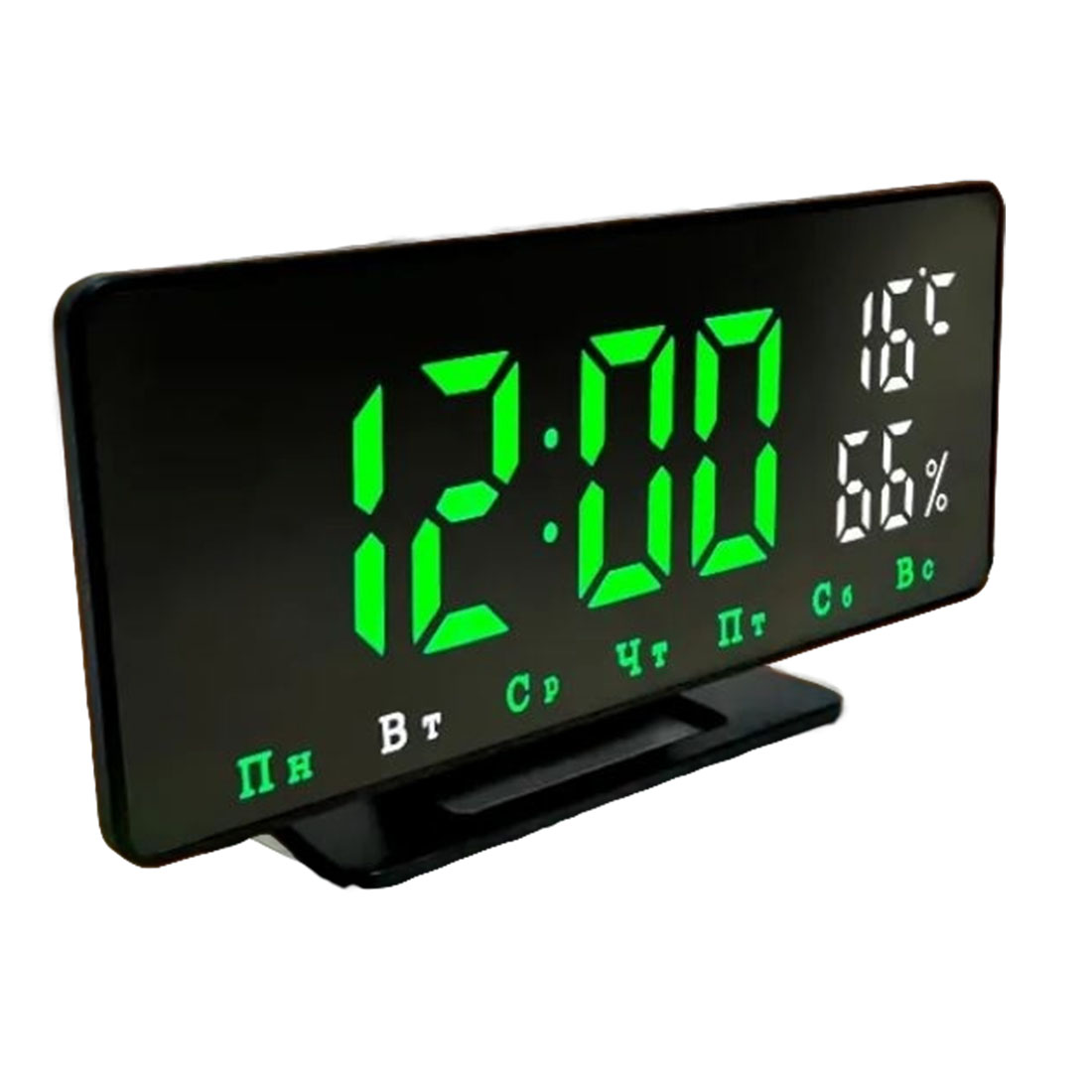 Электронные часы 888Z-4, будильник, температура, влажность, зеленый циферблат, цвет черный