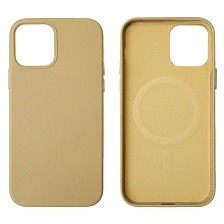 Чехол накладка Leather Case с поддержкой MagSafe для APPLE iPhone 12 Pro, силикон, бархат, экокожа, цвет желто бежевый Чехол накладка Leather Case с поддержкой MagSafe для APPLE iPhone 12 Pro, силикон, бархат, экокожа, цвет желто бежевый