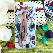 Чехол накладка для APPLE iPhone 7, 8, силикон, рисунок ножки, кофе и вкусняшки.