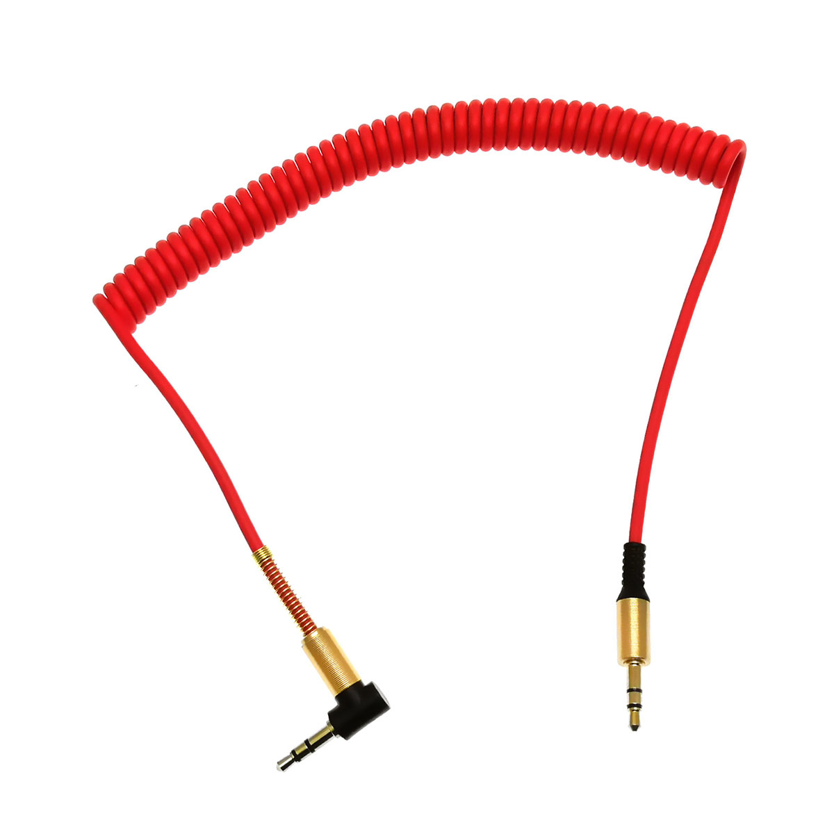 AUX "JianDa JD-238" кабель витой (пружина) с прямым и угловым штекером Jack 3.5" - 3.5", длиной 1.8 метра, цвет красный