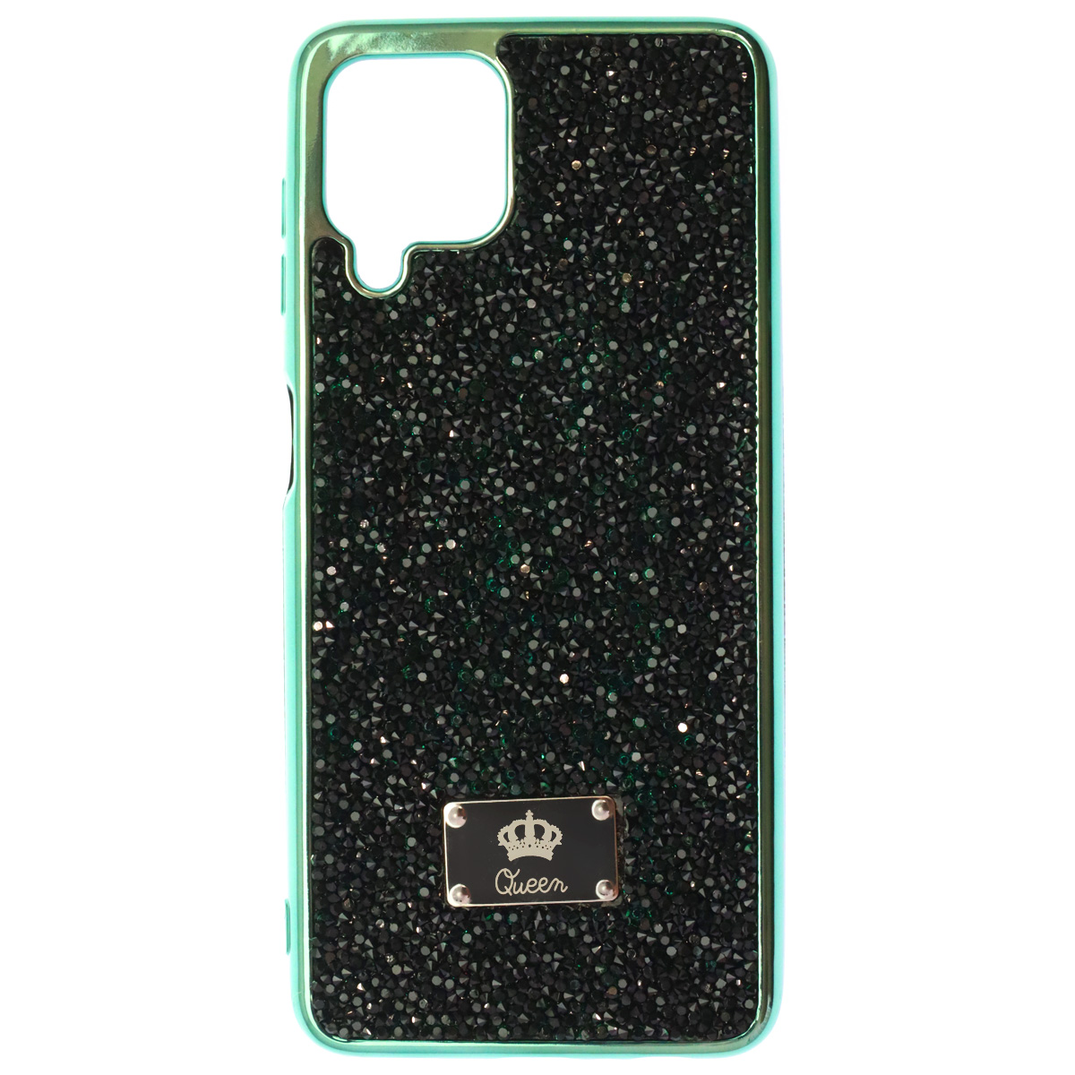 Чехол накладка Queen для SAMSUNG Galaxy A22 4G (SM-A225F), M22 (SM-M225F), M32 (SM-M325F), силикон, стразы, цвет зеленый Чехол накладка Queen для SAMSUNG Galaxy A22 4G (SM-A225F), M22 (SM-M225F), M32 (SM-M325F), силикон, стразы, цвет зеленый