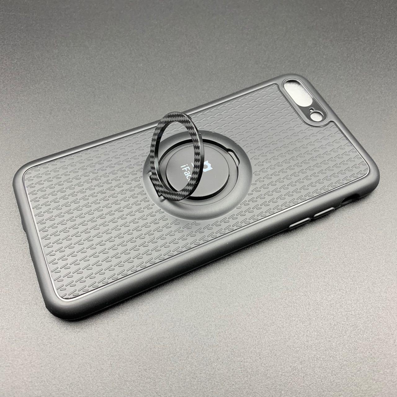 Чехол накладка iFace для APPLE iPhone 7, 8 Plus, силикон, металл, кольцо держатель, цвет черный.