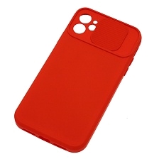 Чехол накладка для APPLE iPhone 11, силикон, бархат, со шторкой для защиты задней камеры, цвет красный