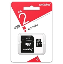 Карта памяти MicroSD 2GB SMARTBUY Class 4, SD адаптер, цвет черный