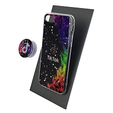 Чехол накладка для APPLE iPhone 7, iPhone 8, iPhone SE 2020, силикон, фактурный глянец, с поп сокетом, рисунок Tik Tok
