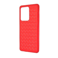 Чехол накладка для SAMSUNG Galaxy S20 Ultra (SM-G988), силикон, плетение, цвет красный.
