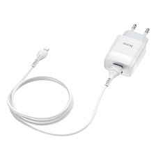 СЗУ (Сетевое зарядное устройство) HOCO C73A Glorious c кабелем Lightning 8 pin, 2.4A, 2 USB, длина 1 метр, цвет белый