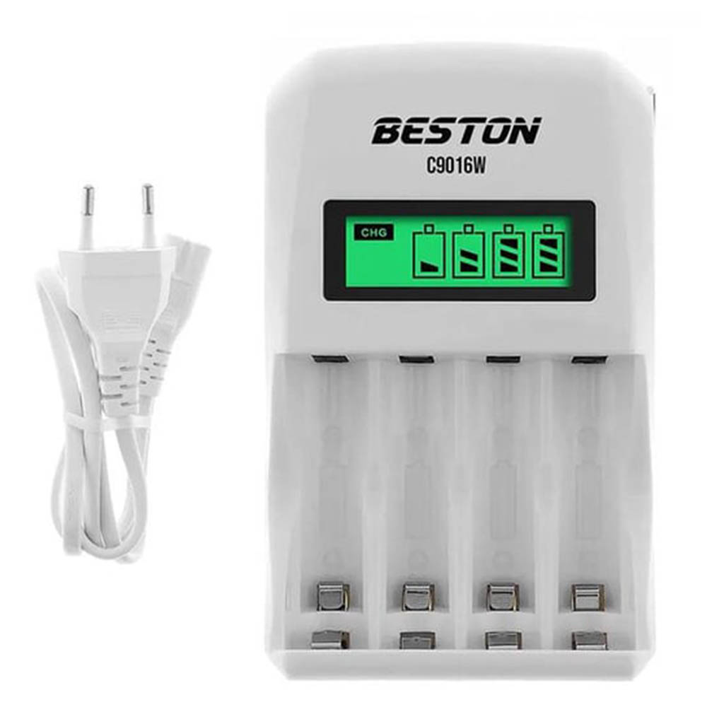 Зарядное устройство BESTON C9016W, для аккумуляторов AAAx4, AAx4, дисплей с индикацией заряда, цвет белый
