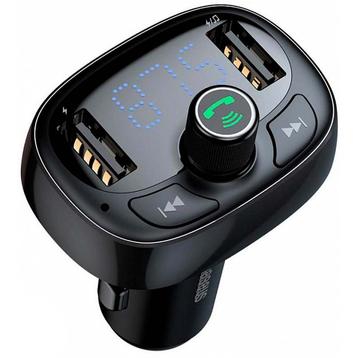 Автомобильное зарядное устройство с FM-трансмиттером 2 x USB, Baseus T typed Bluetooth MP3, цвет черный