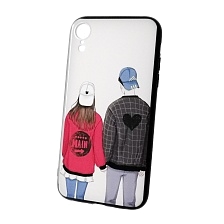 Чехол накладка для APPLE iPhone XR, силикон, рисунок Девушка и парень.
