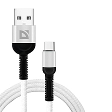 Кабель Defender F167 USB Type C, 3A, длина 1 метр, нейлоновое армирование, цвет белый